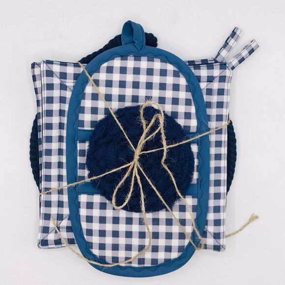 Trivet, Finger Hotpad, 2 Square Potholders, and Scrubbie, Navy Blue, 5 Piece Set - Picture 3 of 9